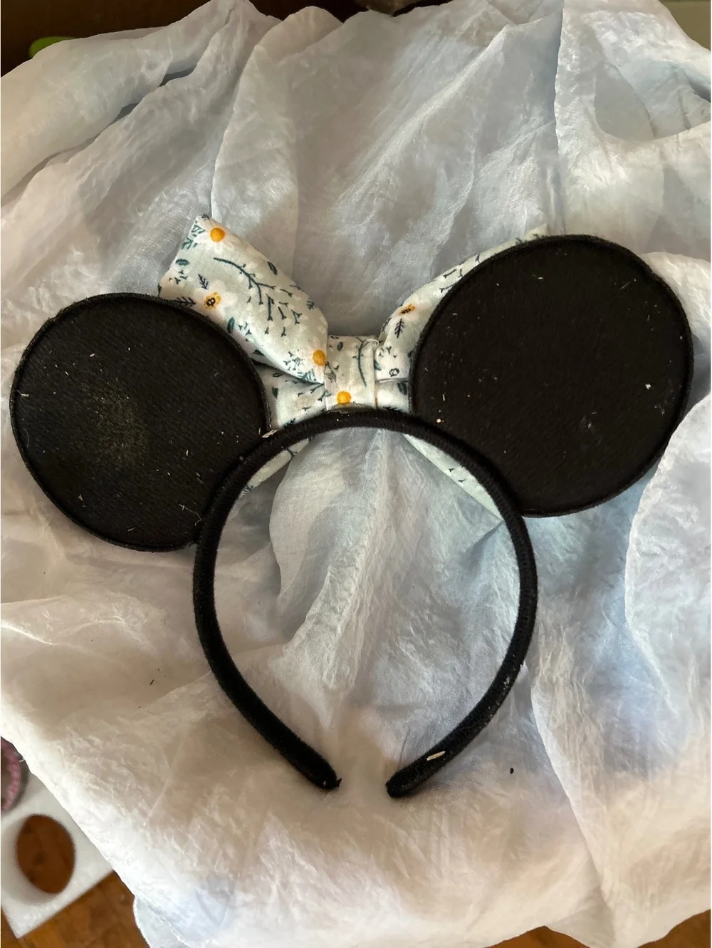 Black Minnie Mouse Ears Headband with Floral Bow